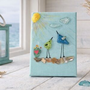 Coastal Eclectics Sea Glass Art – Whimsical Birds | 5” x 7”